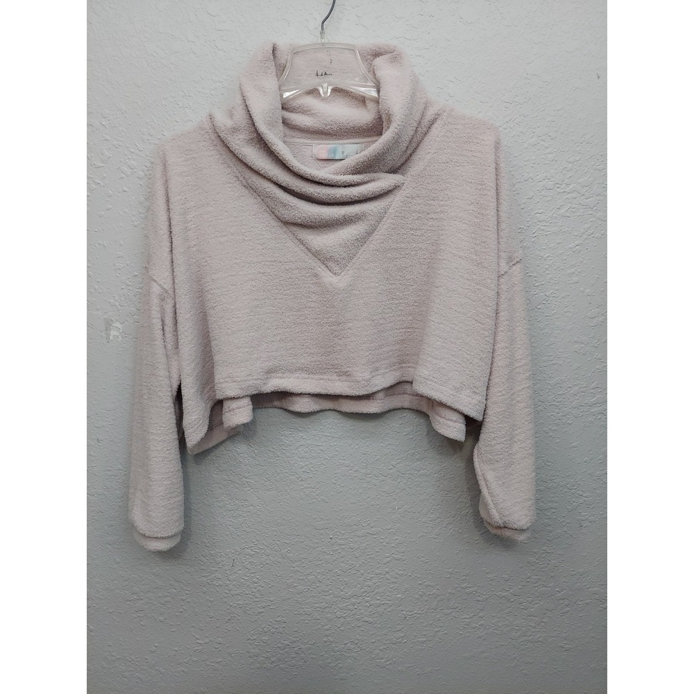 FP Free People Beach Sweater Womens XS Pale Pink Cropped Long Sleeve Cowl Neck